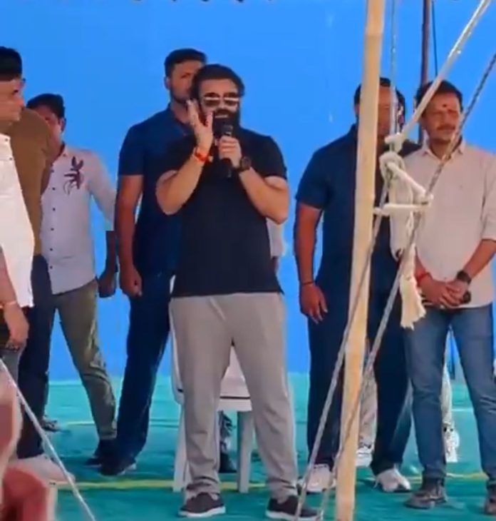 Sai Durga Tej Met Fans At The Sets Of Sambarala Yetigattu