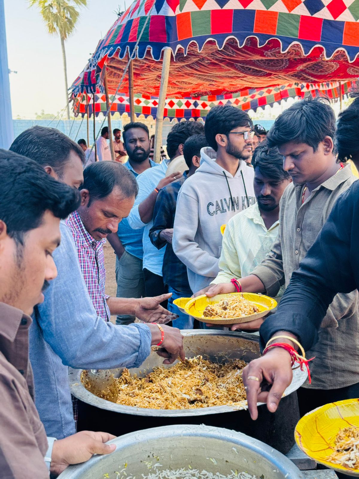 Sai Durga Tej Met Fans At The Sets Of Sambarala Yetigattu
