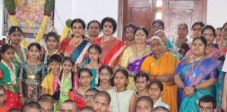 Nandamuri Mohana Roopa and Nandamuri Seemanthini Distribute Clothes at Sri Maha Subrahmanya Veda Vedanga Vidyapeetham